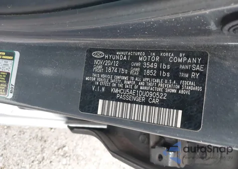 2013 Hyundai Accent Se from USA, damaged, VIN KMHCU5AE1DU090522